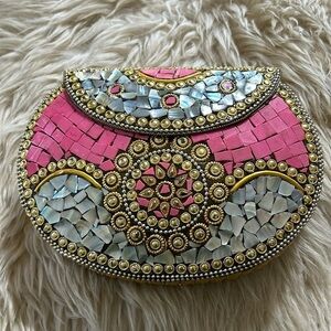 handcrafted RAMLA Beverly Hills Metal mosaic removable gold strap shoulder bag
